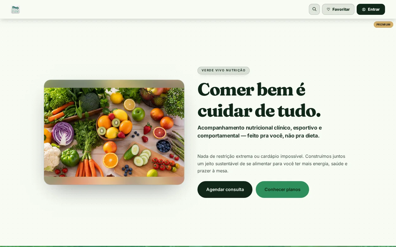 Página demonstrativa de Nutrição feita no ProFAV